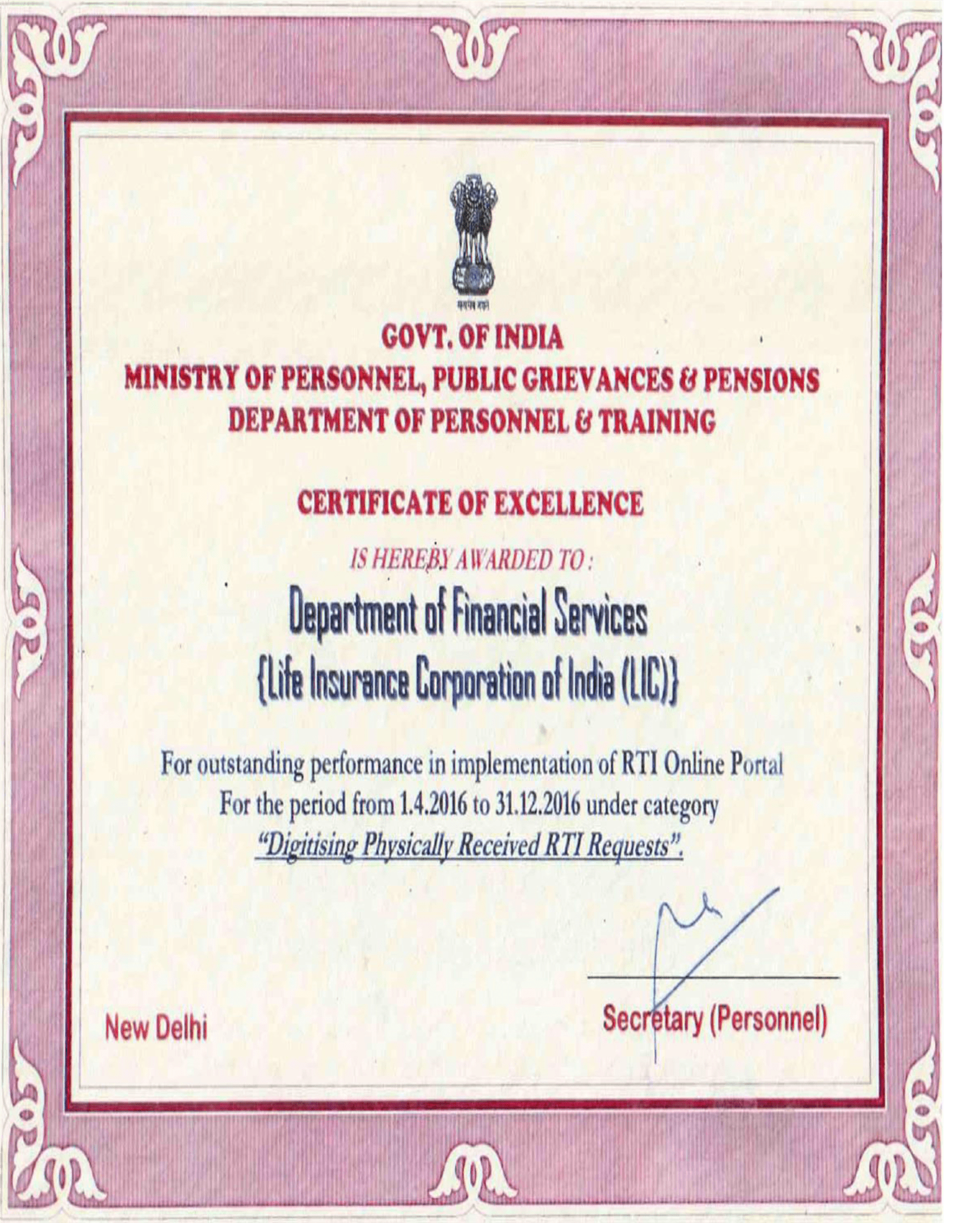 Image of Certificate of Excellence